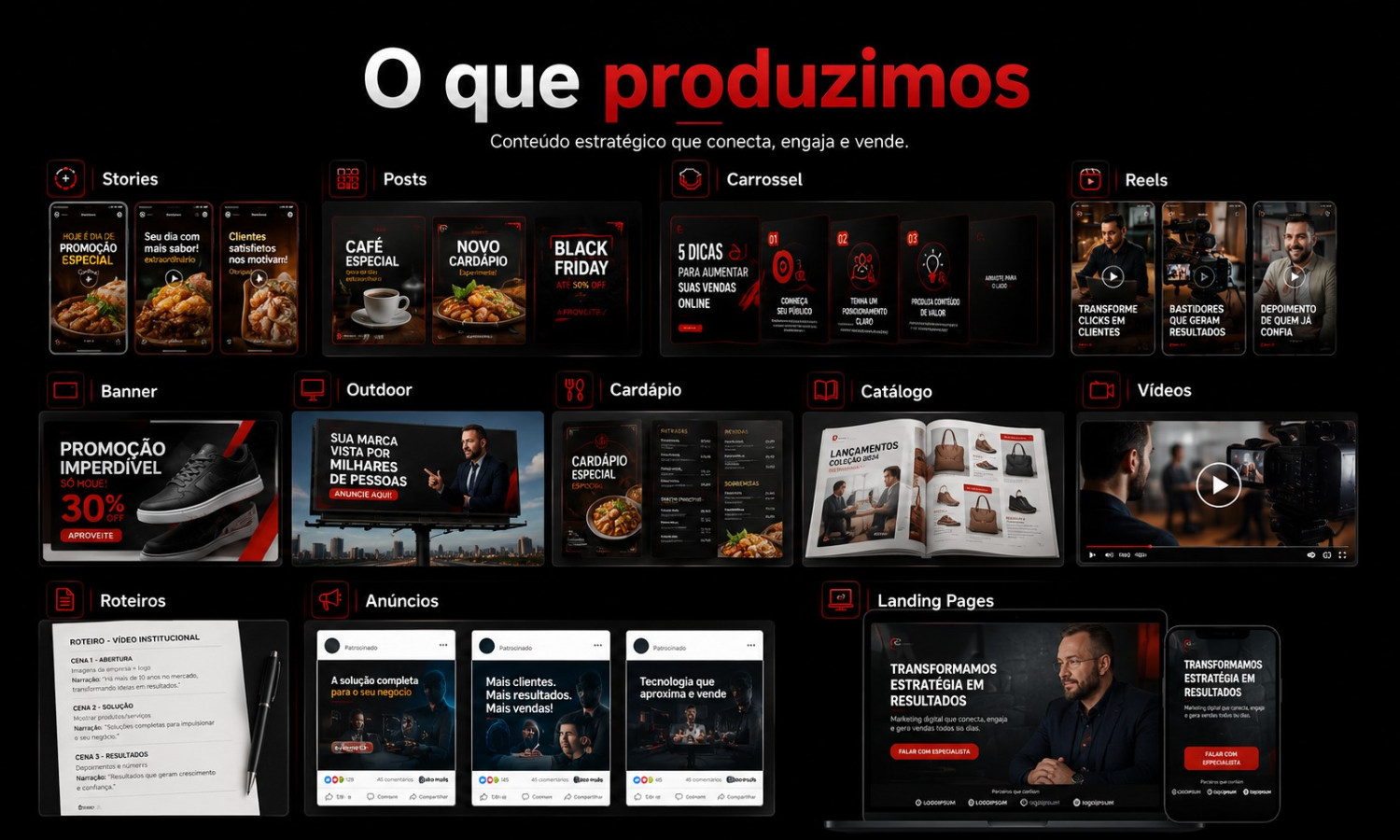 Exemplo ilustrativo de landing page em computador e celular